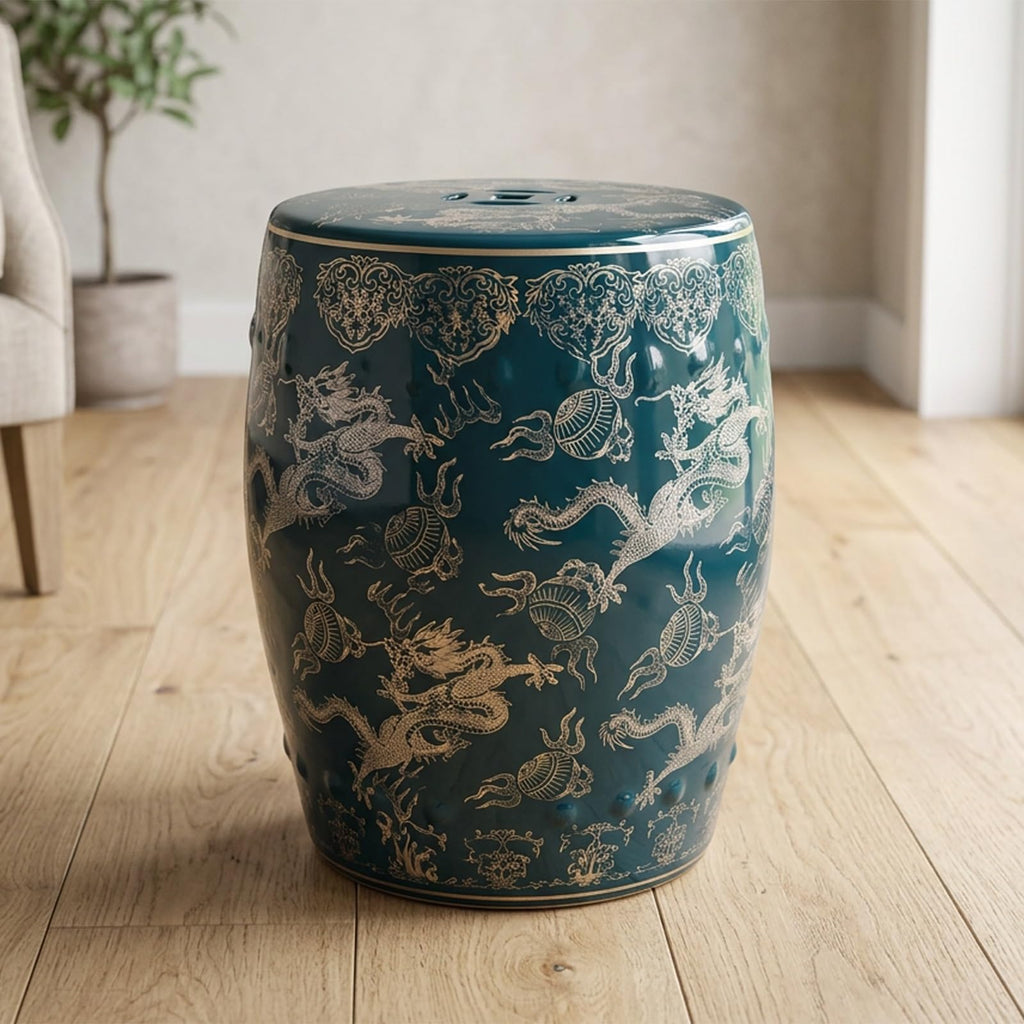 Ceramic Garden Stool Drum Side Table Plant Stand E373061