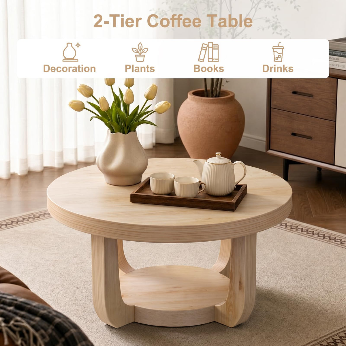 Round 2-Tier Coffee Table with Storage T40111