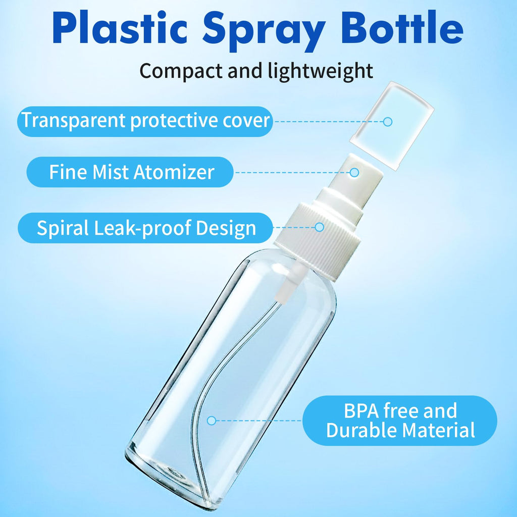 5 Pack 3.4 oz Clear Plastic Travel Spray Bottles with Labels Y31186