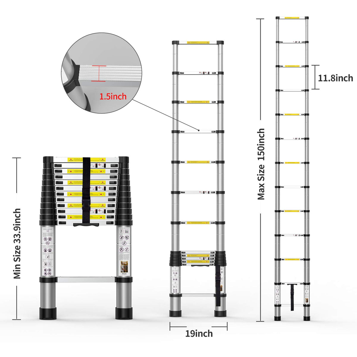 Telescoping Extension Ladder 12.5FT Aluminum with Carry Bag U153858