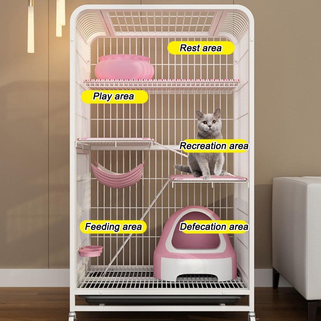 4-Tier Metal Cat Enclosure with Removable Tray & Wheels F70332