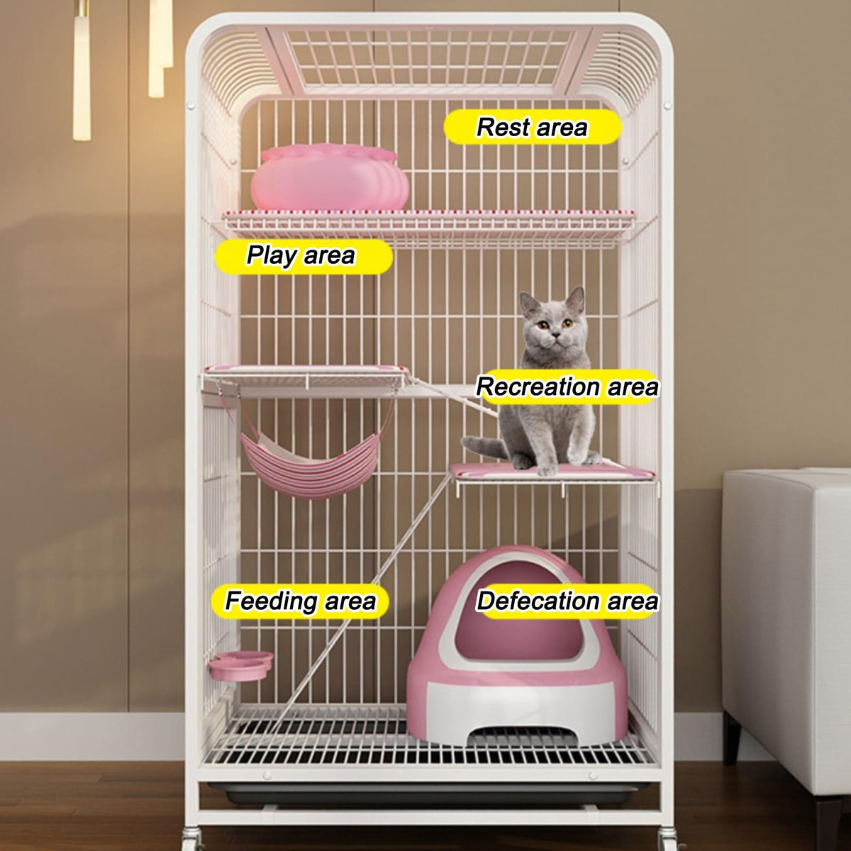 4-Tier Metal Cat Enclosure with Removable Tray & Wheels F70332