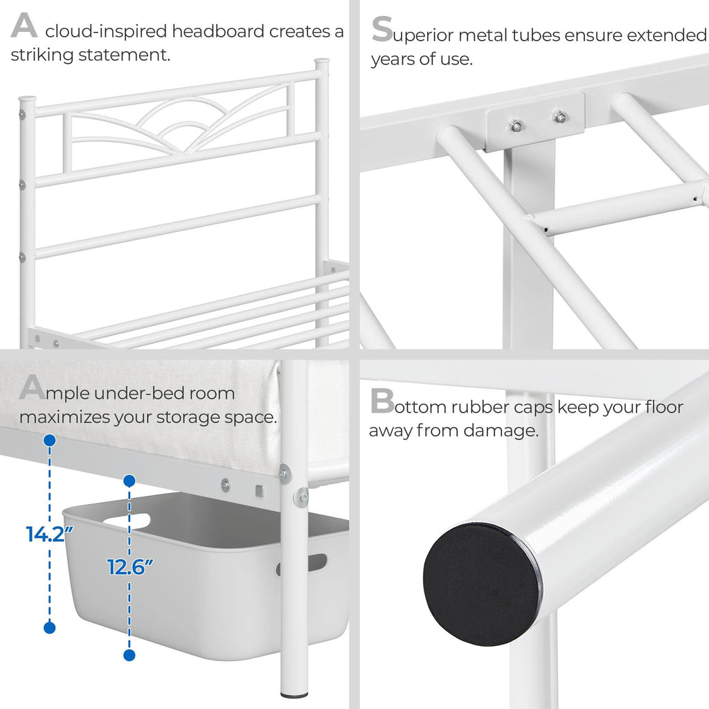 Twin Size White Metal Bed Frame with Headboard T47153