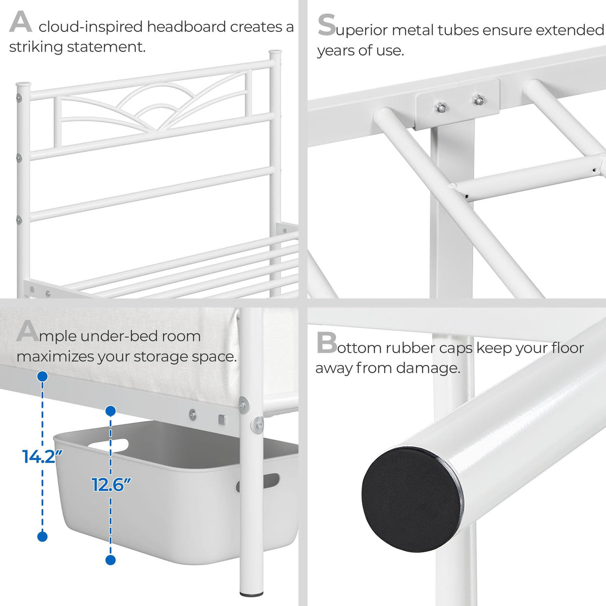 Twin Size White Metal Bed Frame with Headboard T47153
