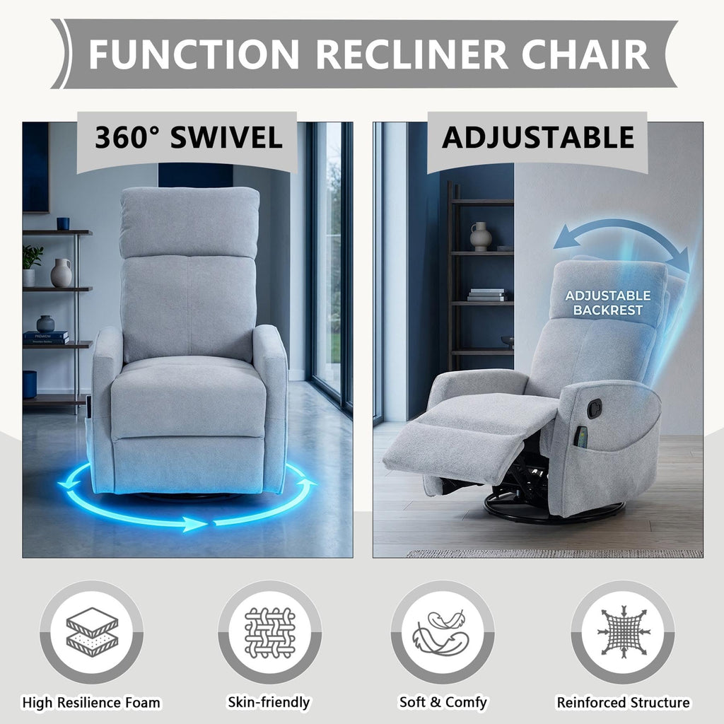 Gray Manual Swivel Glider Recliner with Massage L5600