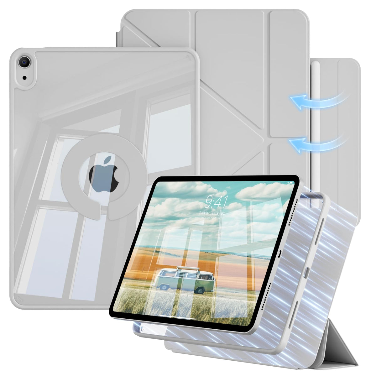 Clear Case for iPad Air 11 inch & 10.9" with Pencil Holder, Gray T278850