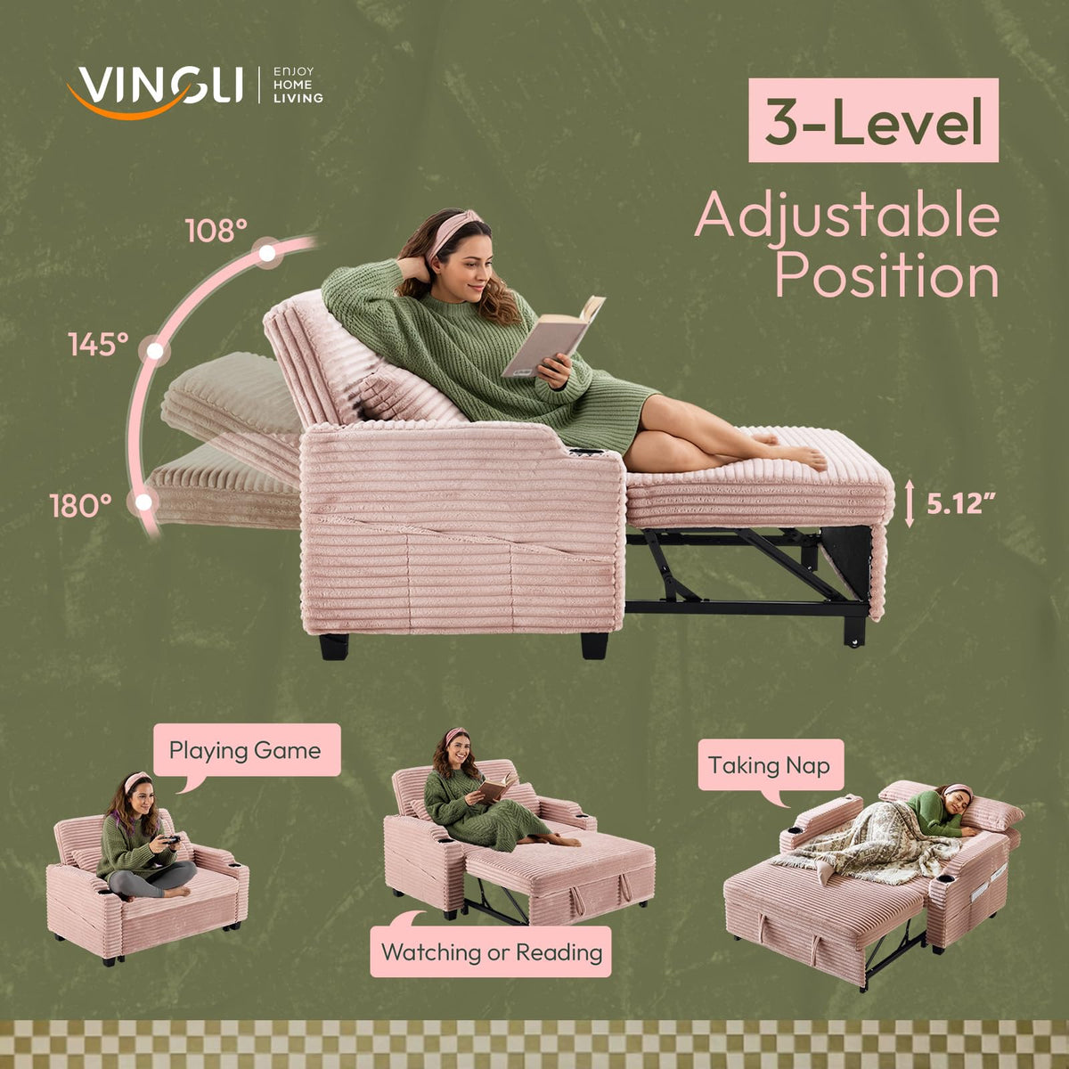 Loveseat Sleeper Sofa Couch with Pull Out Chair Bed L410