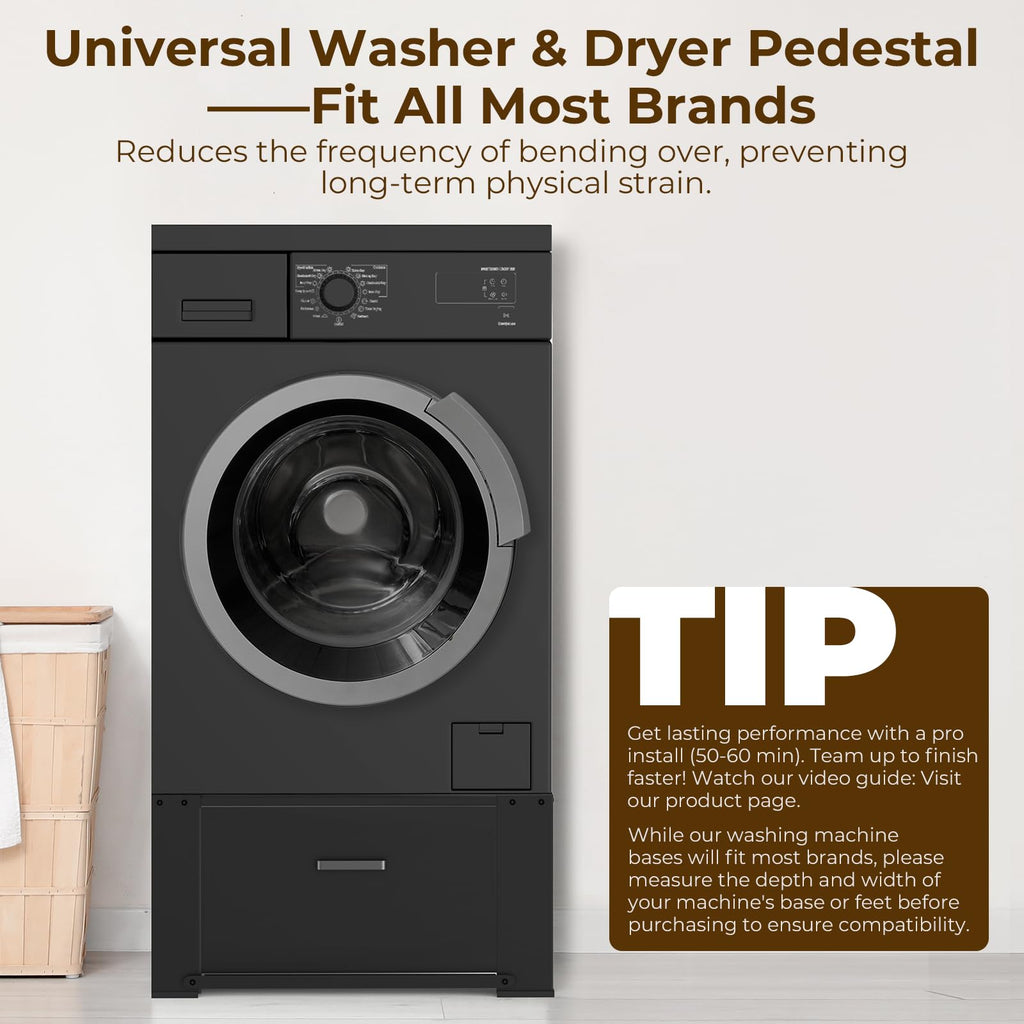 Black Washer and Dryer Pedestal with Drawer Z90680