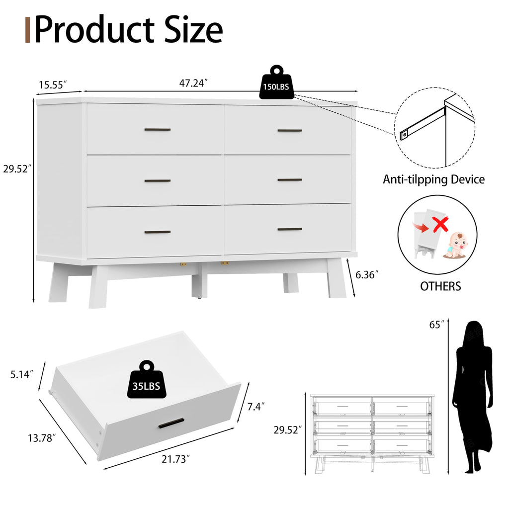 White 6 Drawer Wood Dresser J29141