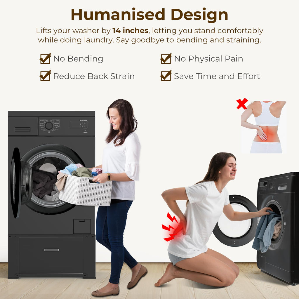 Black Washer and Dryer Pedestal with Drawer Z90680