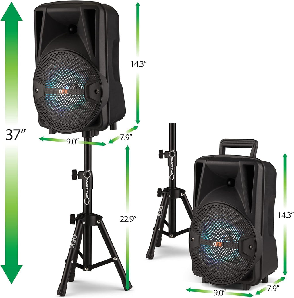 Dual 8" Powered PA Speaker System with Tripod Stands, Wired Mics and Remote Y677