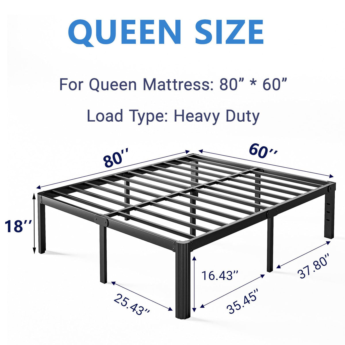 18 Inch High Platform Queen Bed Frame F4631