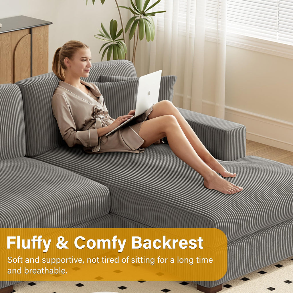 118" Light Gray Corduroy Modular Sectional Sofa with L-Shape Chaise H937740