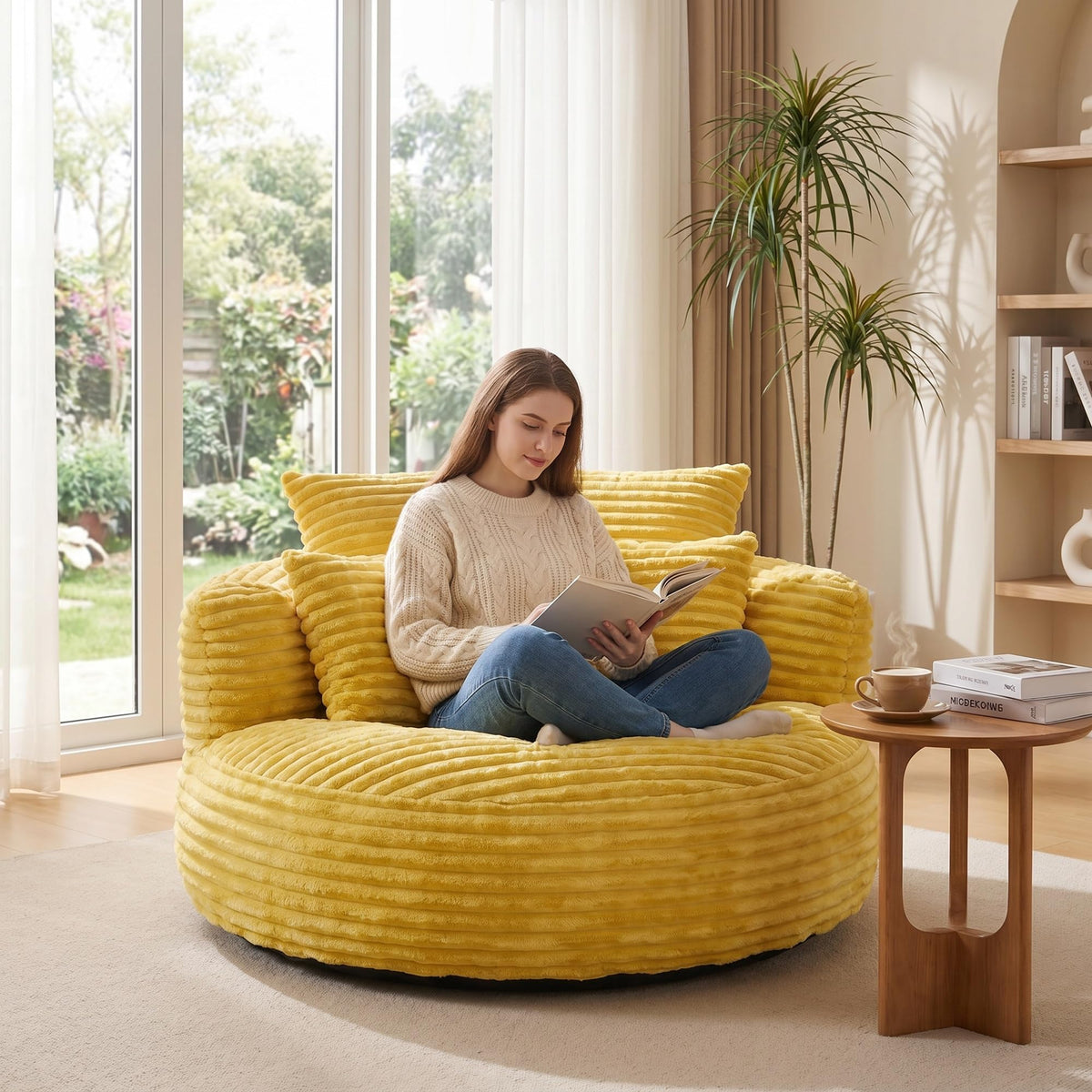 Oversized Corduroy Bean Bag Chair with 3 Pillows G471295