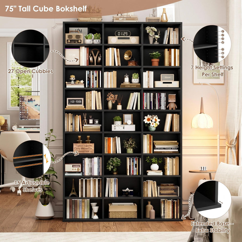 75'' H Black 27 Cube Bookshelf N574969