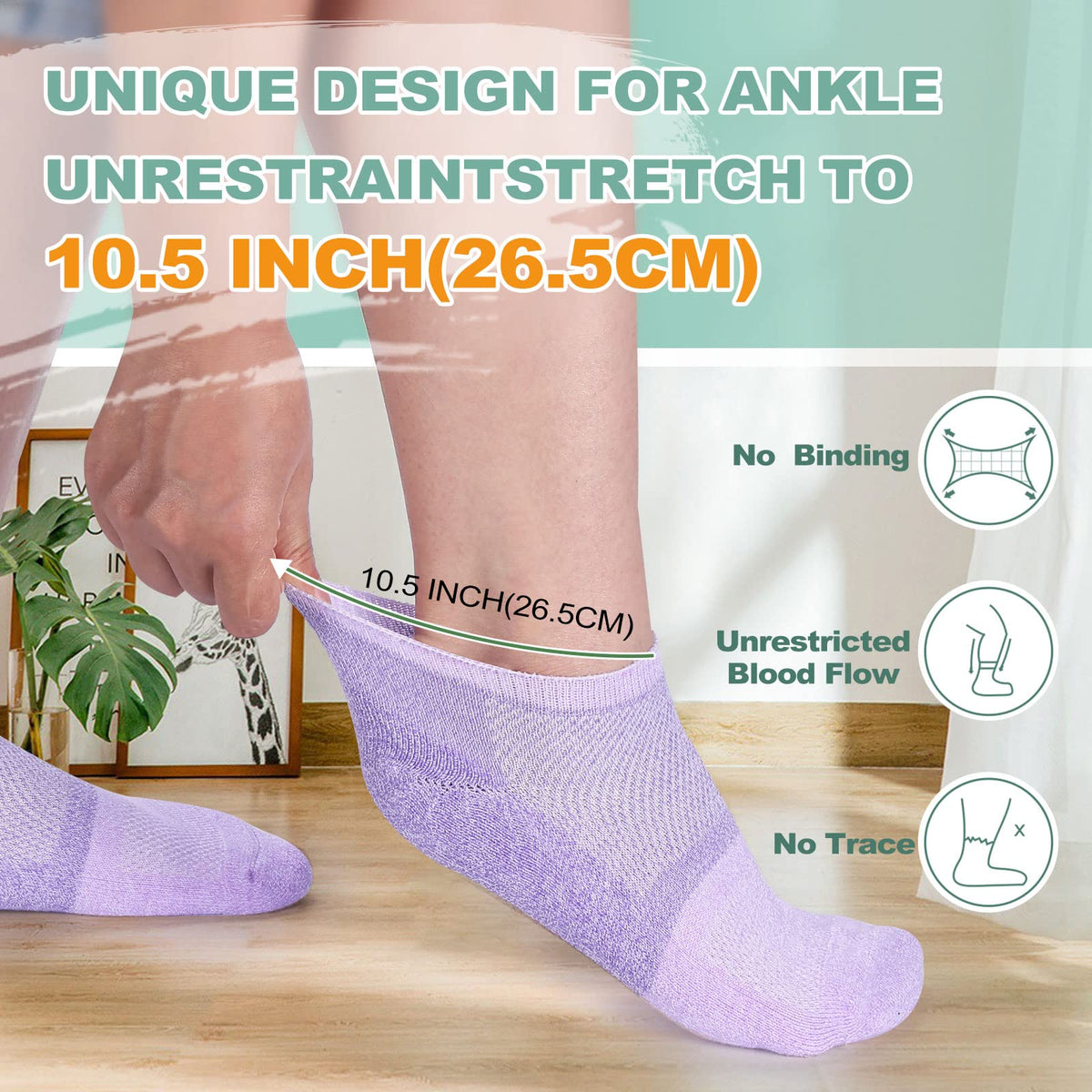 Diabetic Socks for Women Men Size 9-11, 6 Pairs Low Cut Non Binding G6576