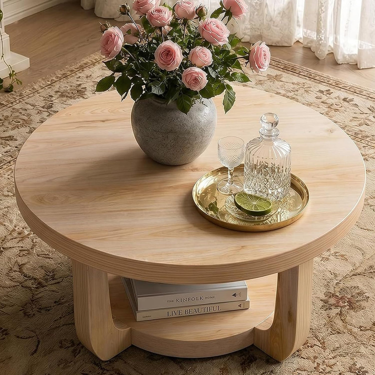 Round 2-Tier Coffee Table with Storage T40111