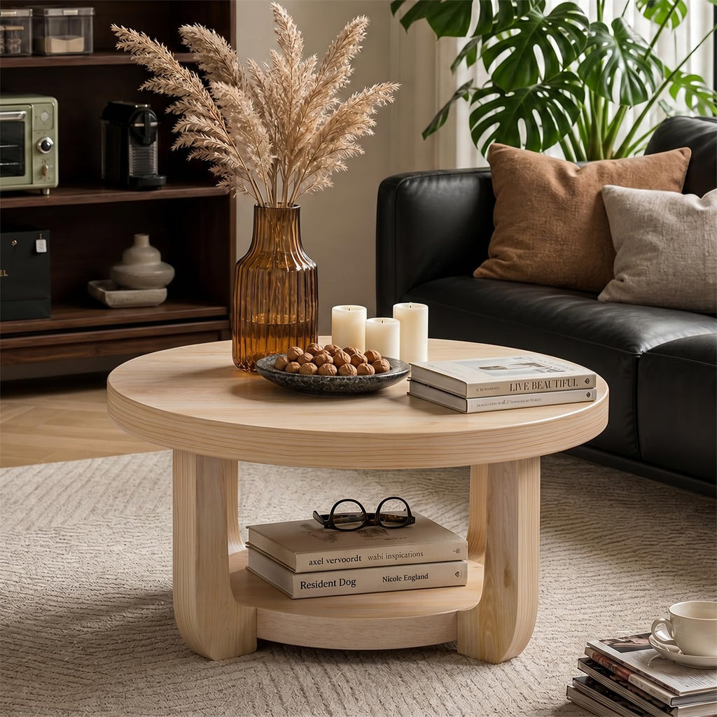 Round 2-Tier Coffee Table with Storage T40111