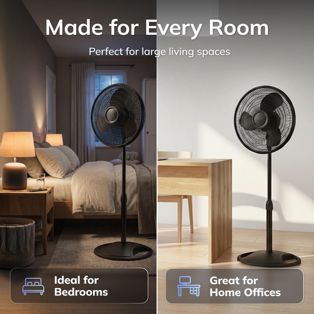 16" Oscillating Pedestal Fan with Adjustable Height and Tilt-Back Head, Black W69339