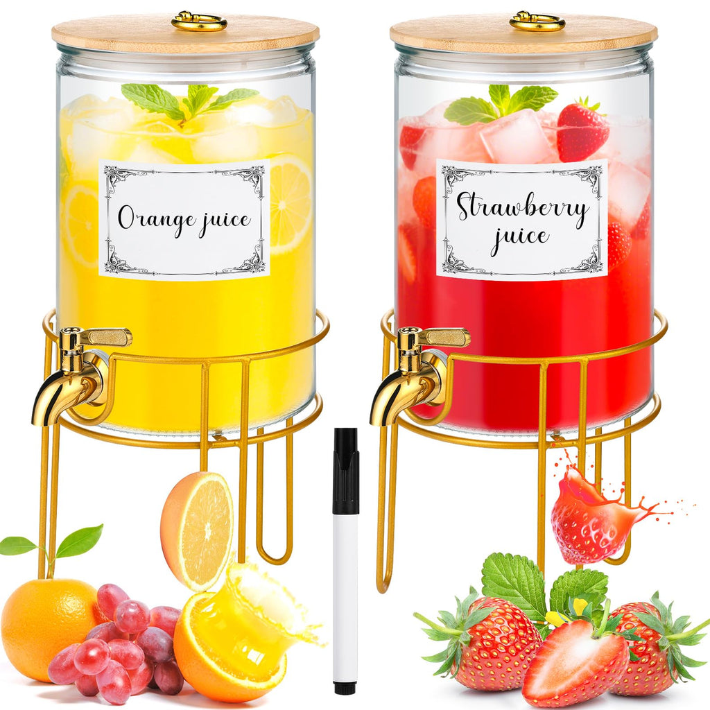 1 Gallon Glass Beverage Dispenser with Spigot, 2 Pack Y374