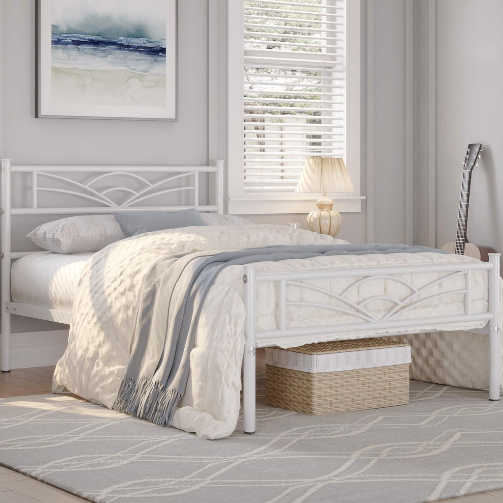 Twin Size White Metal Bed Frame with Headboard T47153
