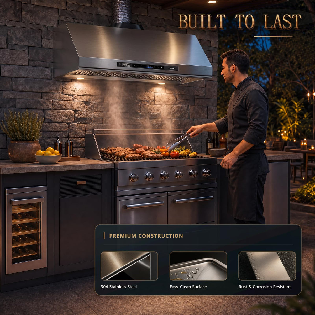48 Inch Outdoor Range Hood with 4-Speed Fan and LED Lights Y48083