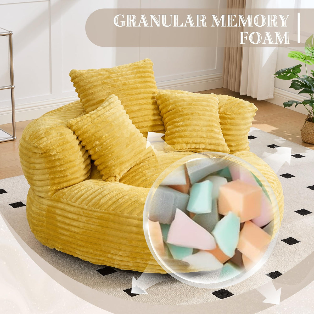 Oversized Corduroy Bean Bag Chair with 3 Pillows G471295