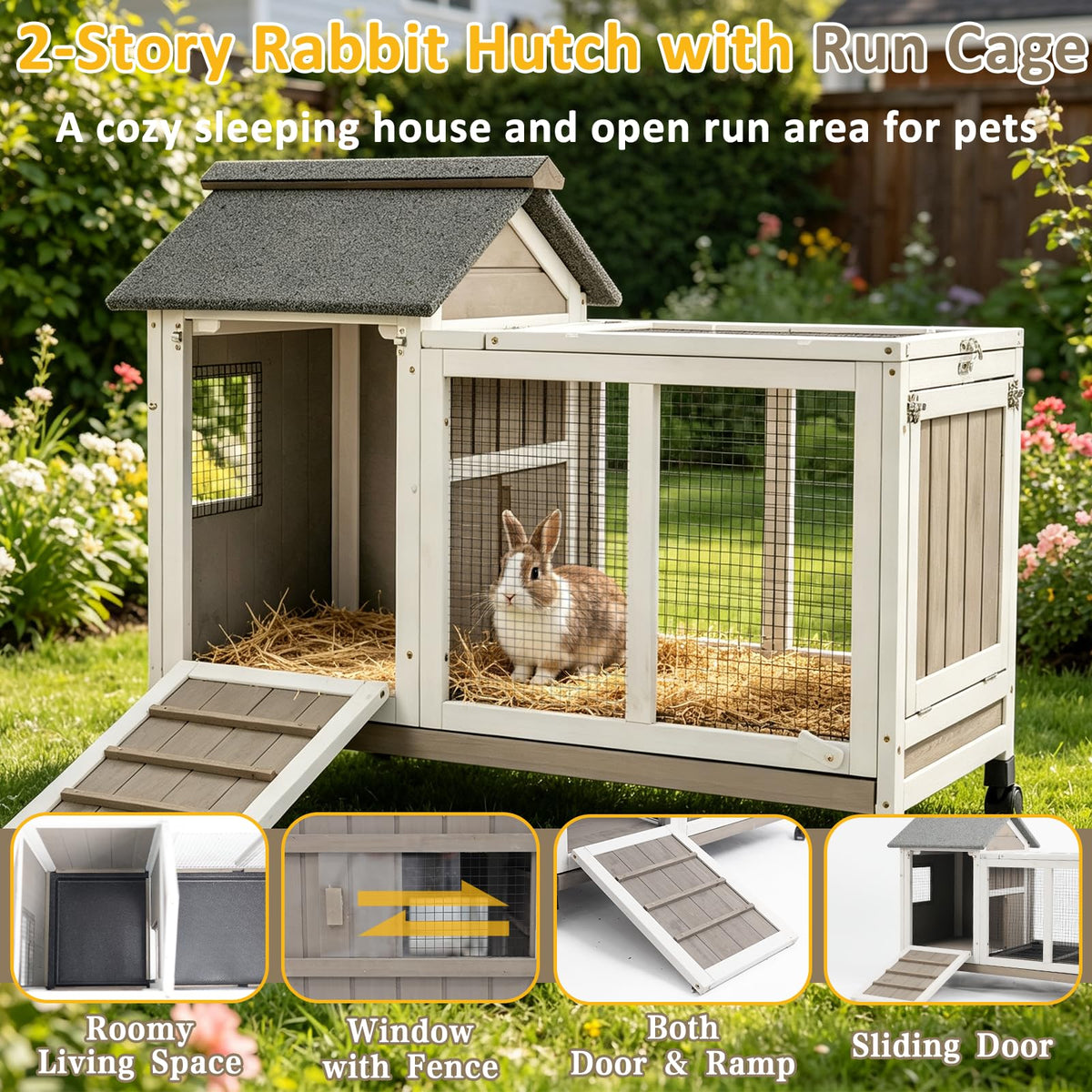 Outdoor Rabbit Hutch 2-Story Bunny Cage with Run P803