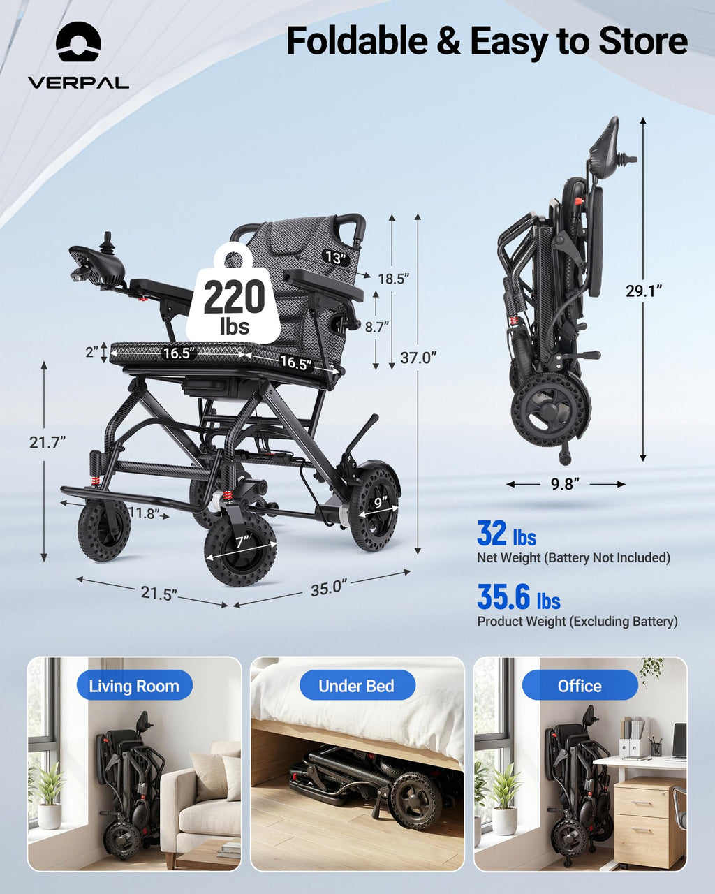 32lbs Foldable Electric Wheelchair 360W Dual Motor 220 lbs Capacity N45693