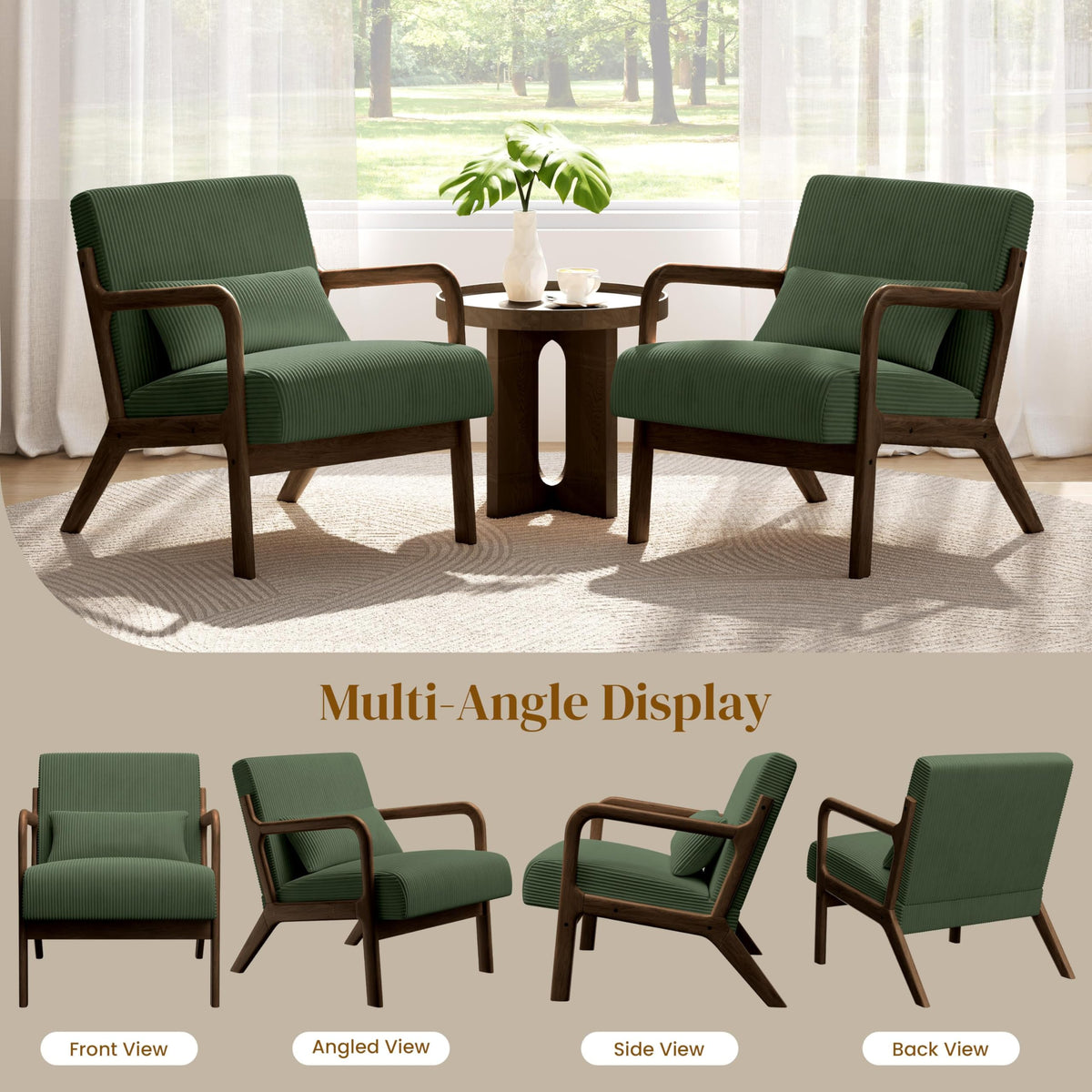 Dark Green Corduroy Accent Chair Set of 2 Y902140