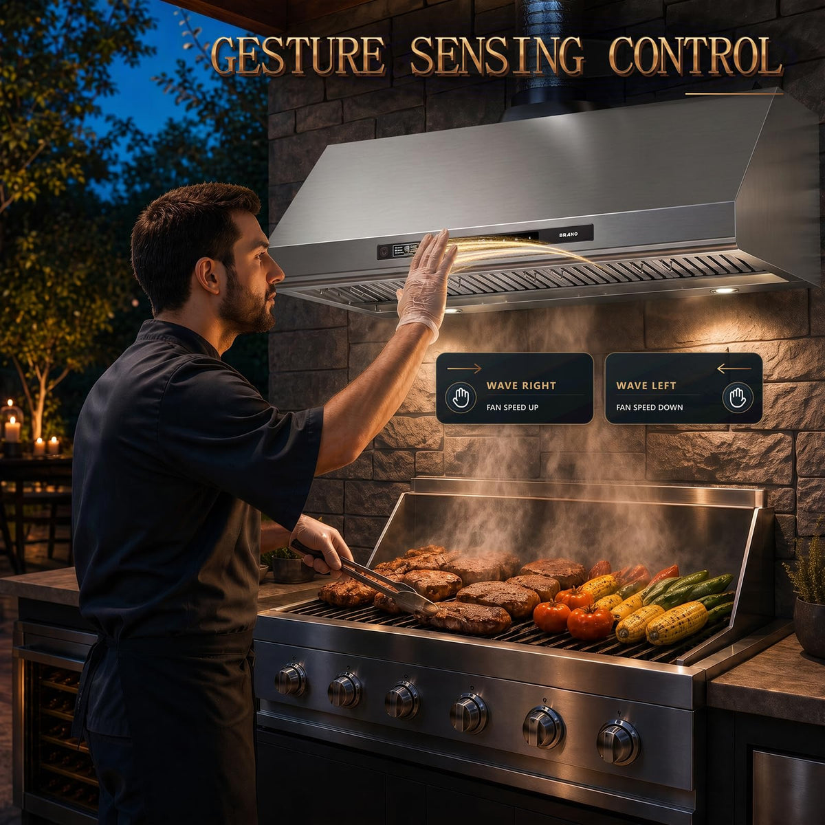 48 Inch Outdoor Range Hood with 4-Speed Fan and LED Lights Y48083