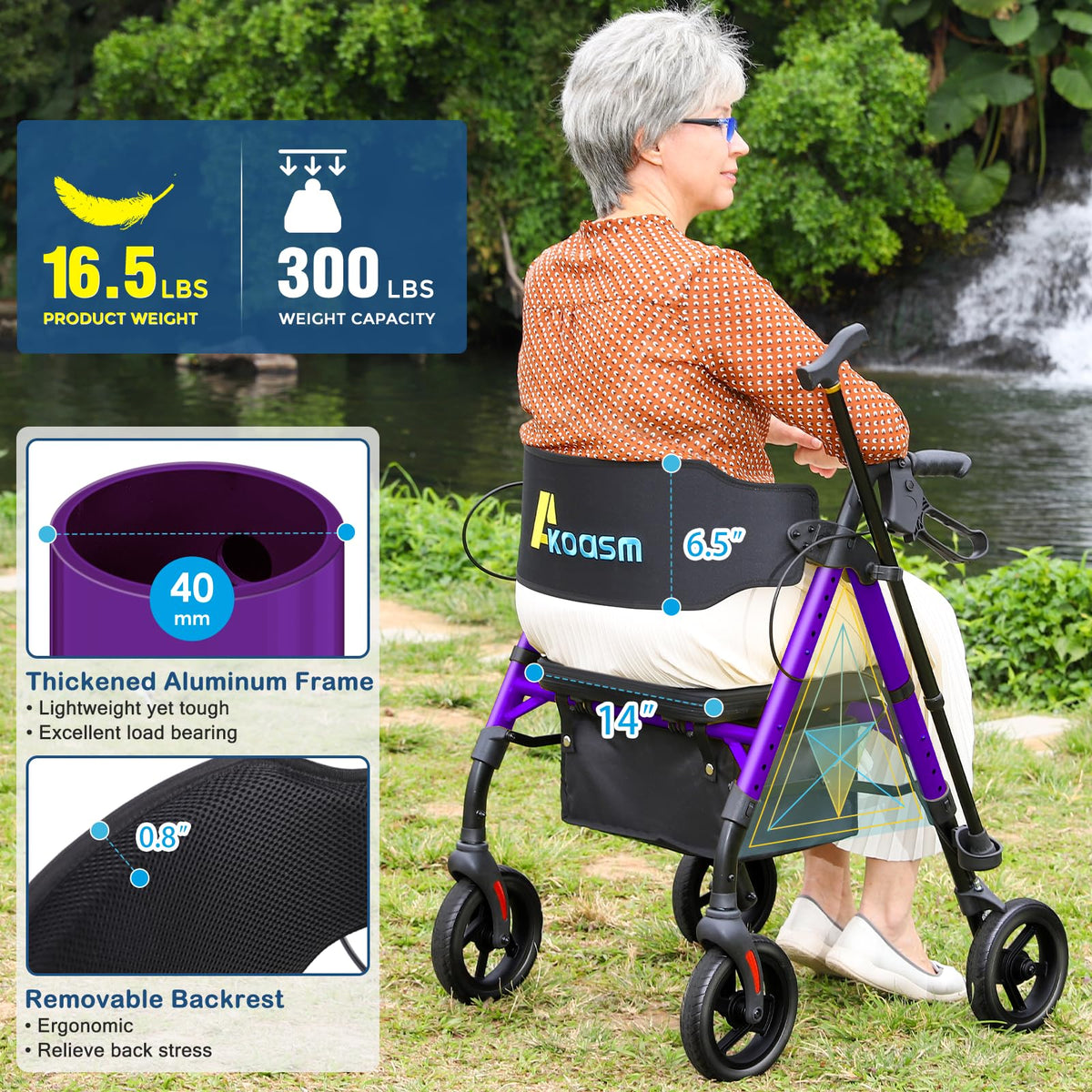 Lightweight Foldable Rollator Walker with Seat A524