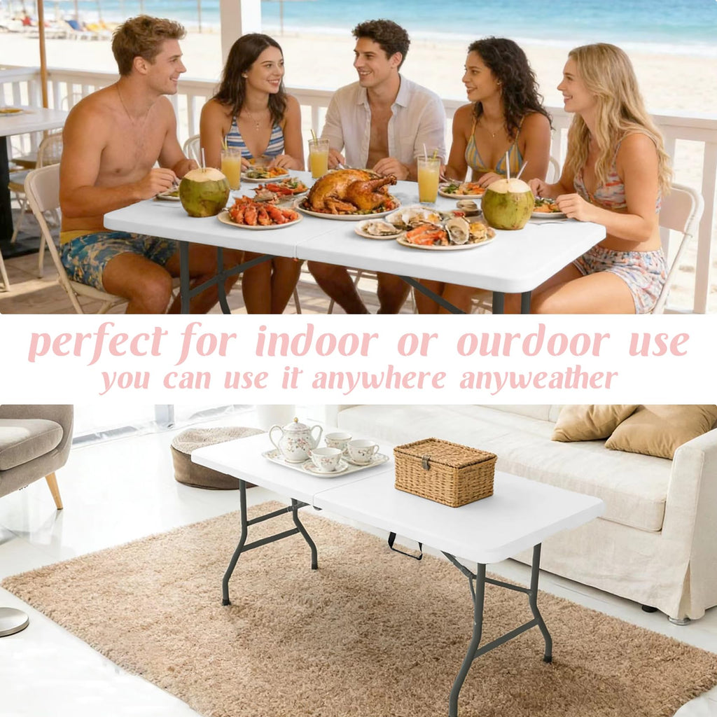 2 Pack 6 Feet Portable Folding Table White Plastic F256