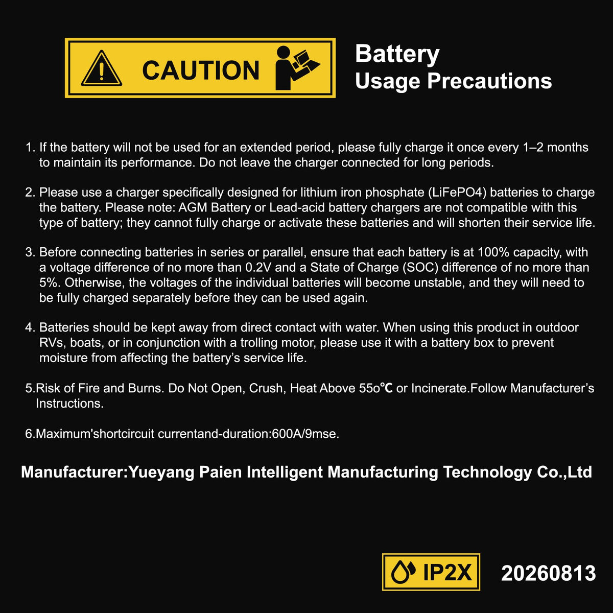 12V 100Ah LiFePO4 Lithium Battery 2-Pack with 100A BMS D80587