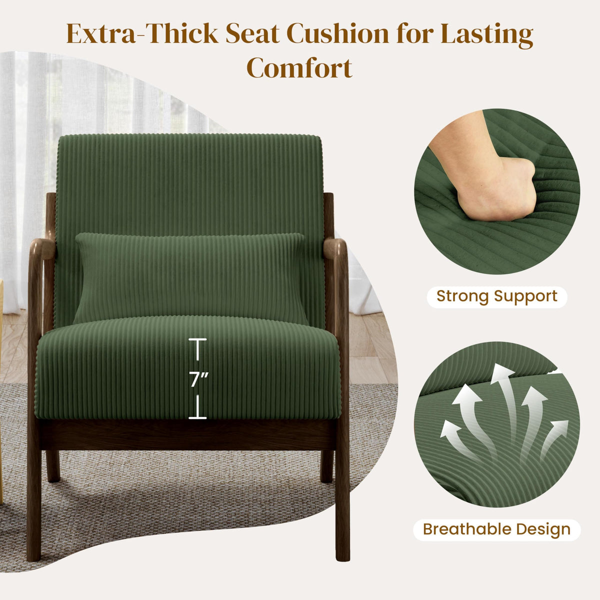Dark Green Corduroy Accent Chair Set of 2 Y902140