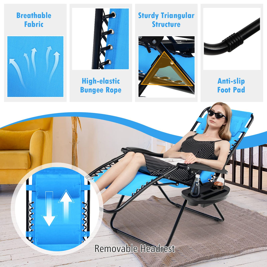 Set of 2 Blue Zero Gravity Chair with Cup Holder U88764
