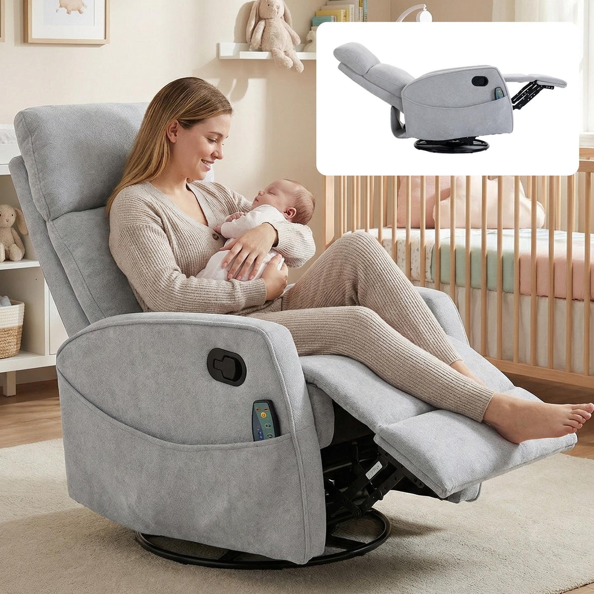 Gray Manual Swivel Glider Recliner with Massage L5600