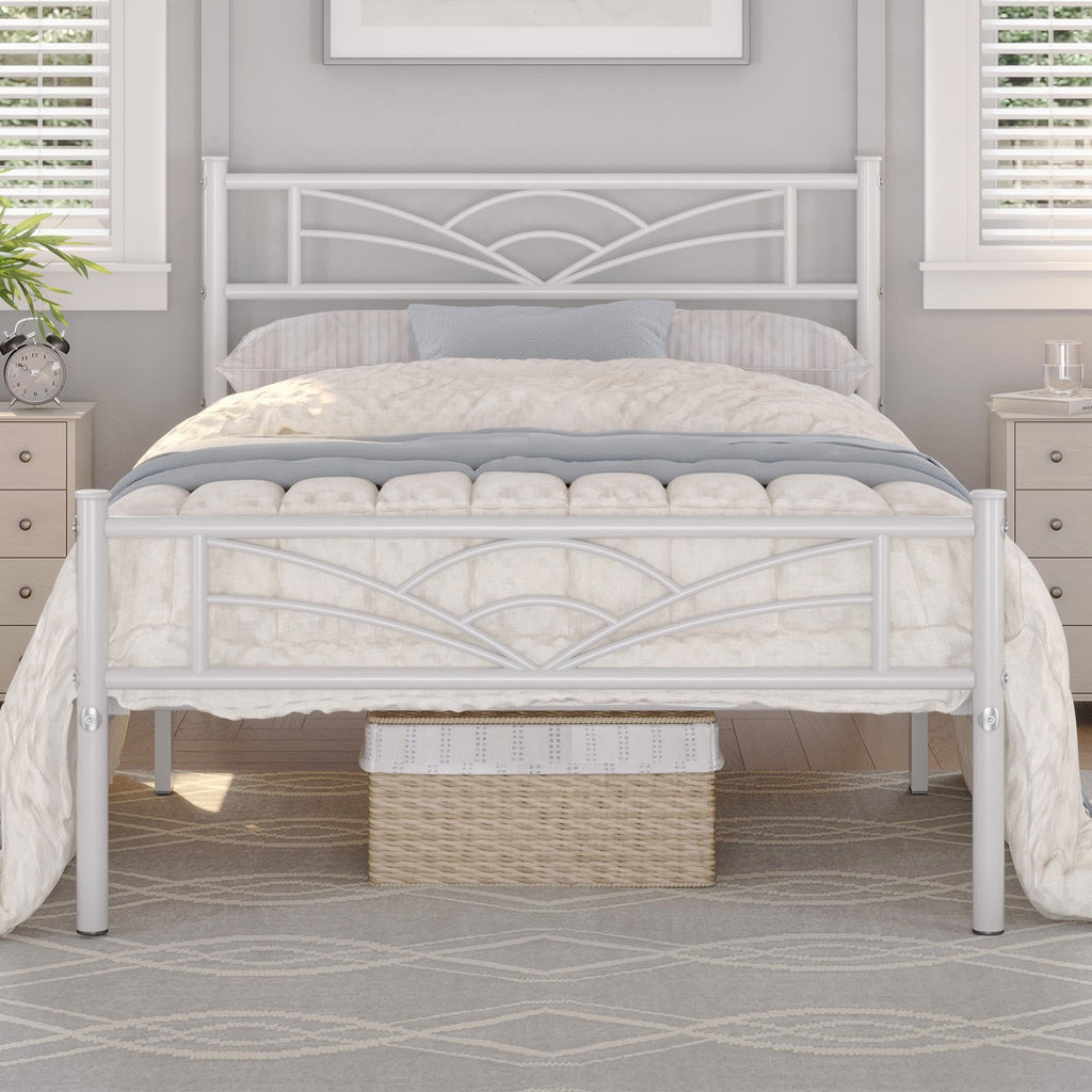 Twin Size White Metal Bed Frame with Headboard T47153