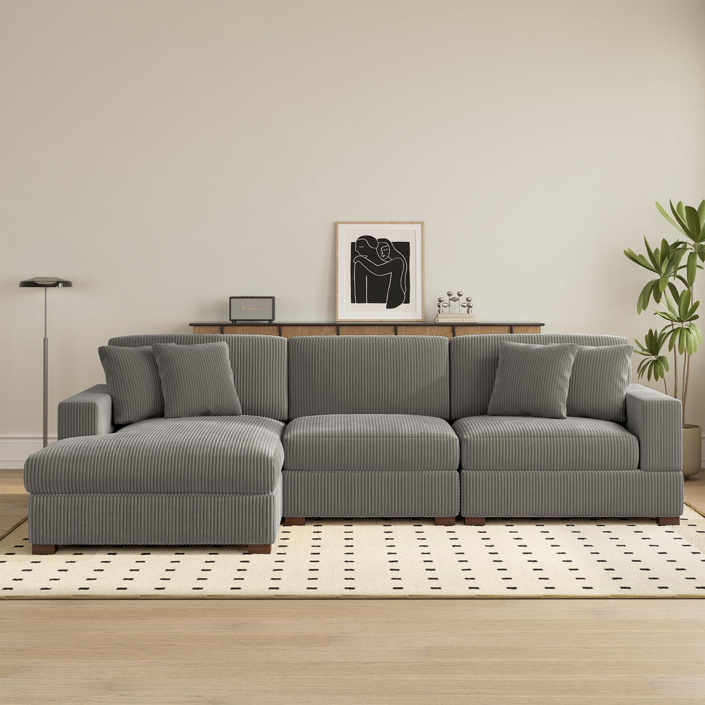 118" Light Gray Corduroy Modular Sectional Sofa with L-Shape Chaise H937740