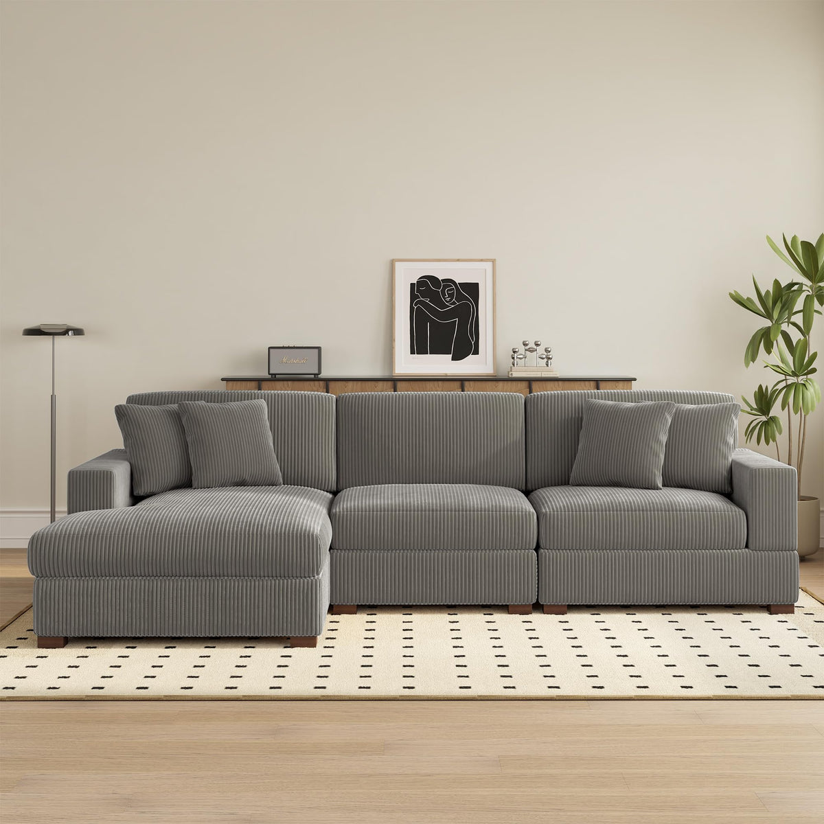 118" Light Gray Corduroy Modular Sectional Sofa with L-Shape Chaise H937740