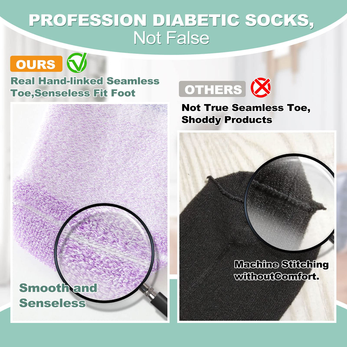 Diabetic Socks for Women Men Size 9-11, 6 Pairs Low Cut Non Binding G6576