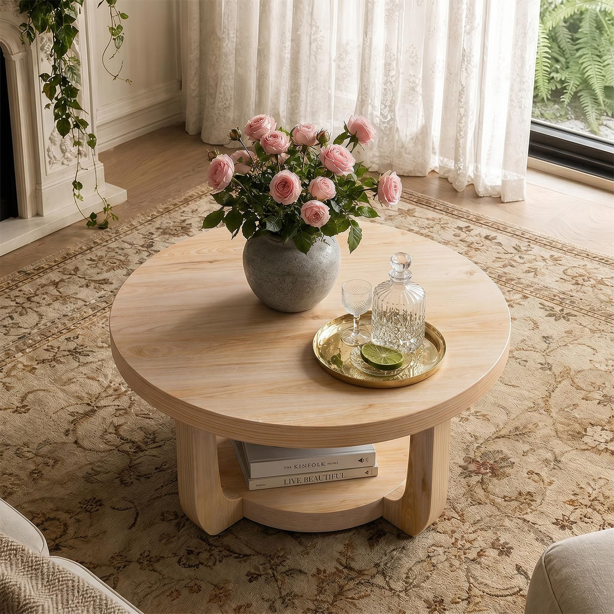 Round 2-Tier Coffee Table with Storage T40111