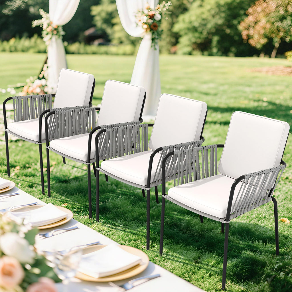 Set of 4 Grey Wicker Outdoor Dining Chairs with Beige Cushion D787983