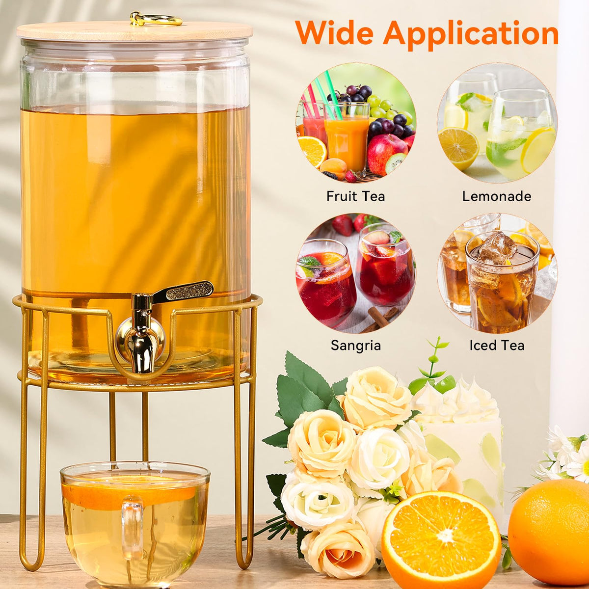 1 Gallon Glass Beverage Dispenser with Spigot, 2 Pack Y374