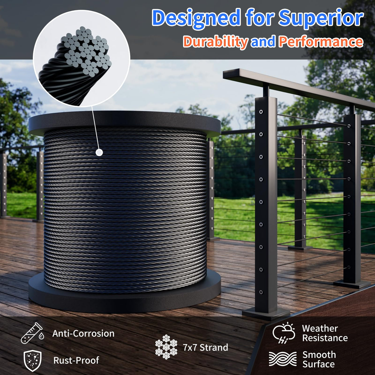 1/8 T316 Black Stainless Steel Cable 300FT R7986