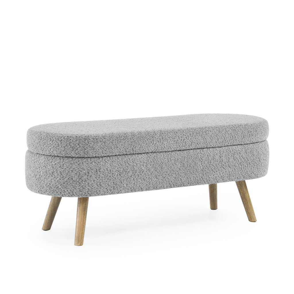 Oval Storage Bench with Rubber Wood Legs Gray O673