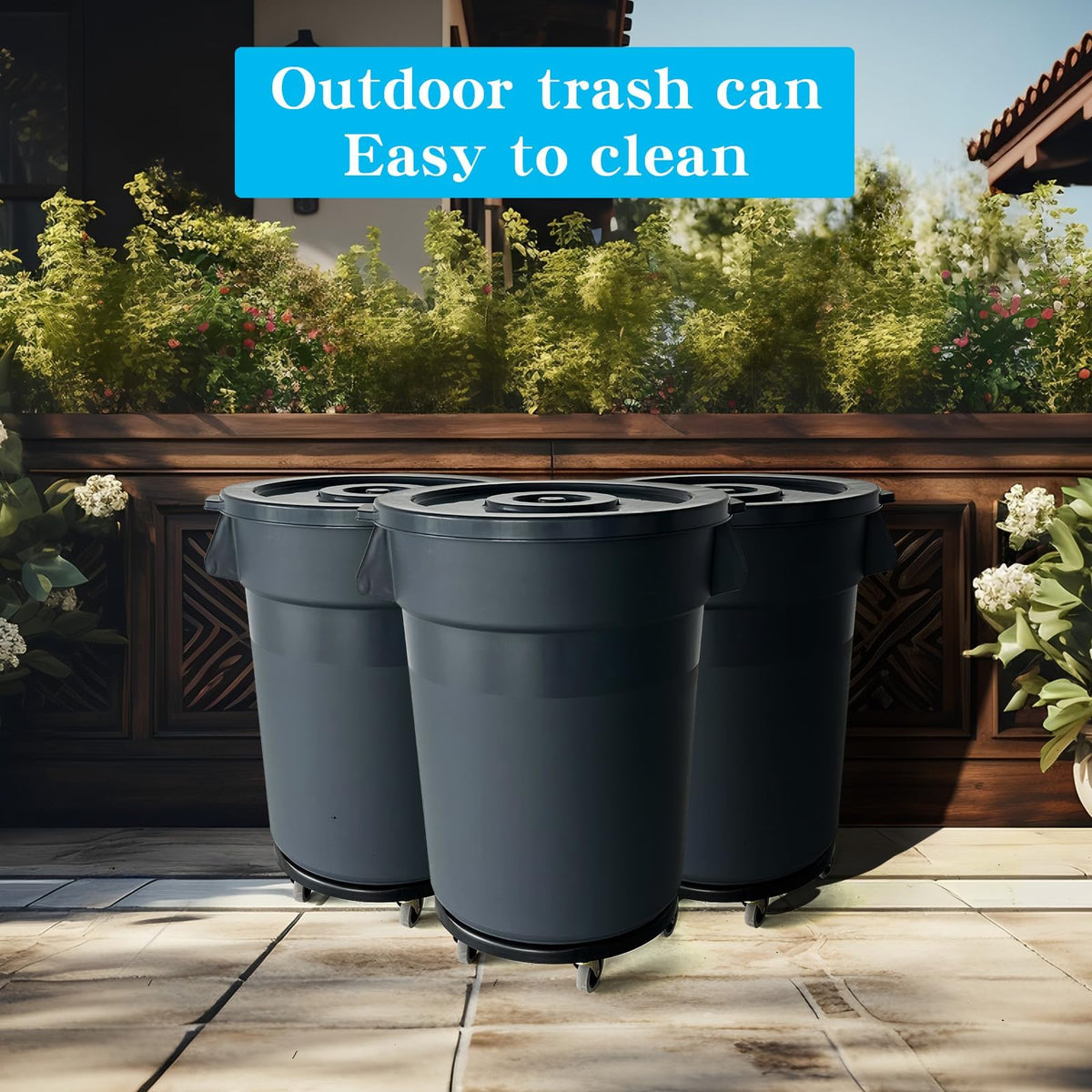 32 Gallon Outdoor Trash Can with Lid and Wheels, 2 Pack G53095