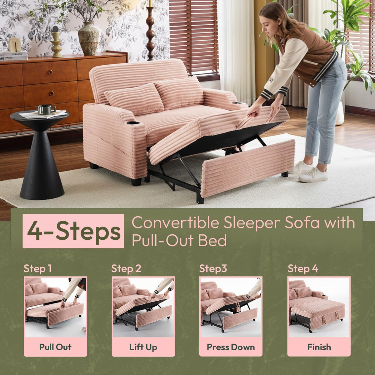Loveseat Sleeper Sofa Couch with Pull Out Chair Bed L410