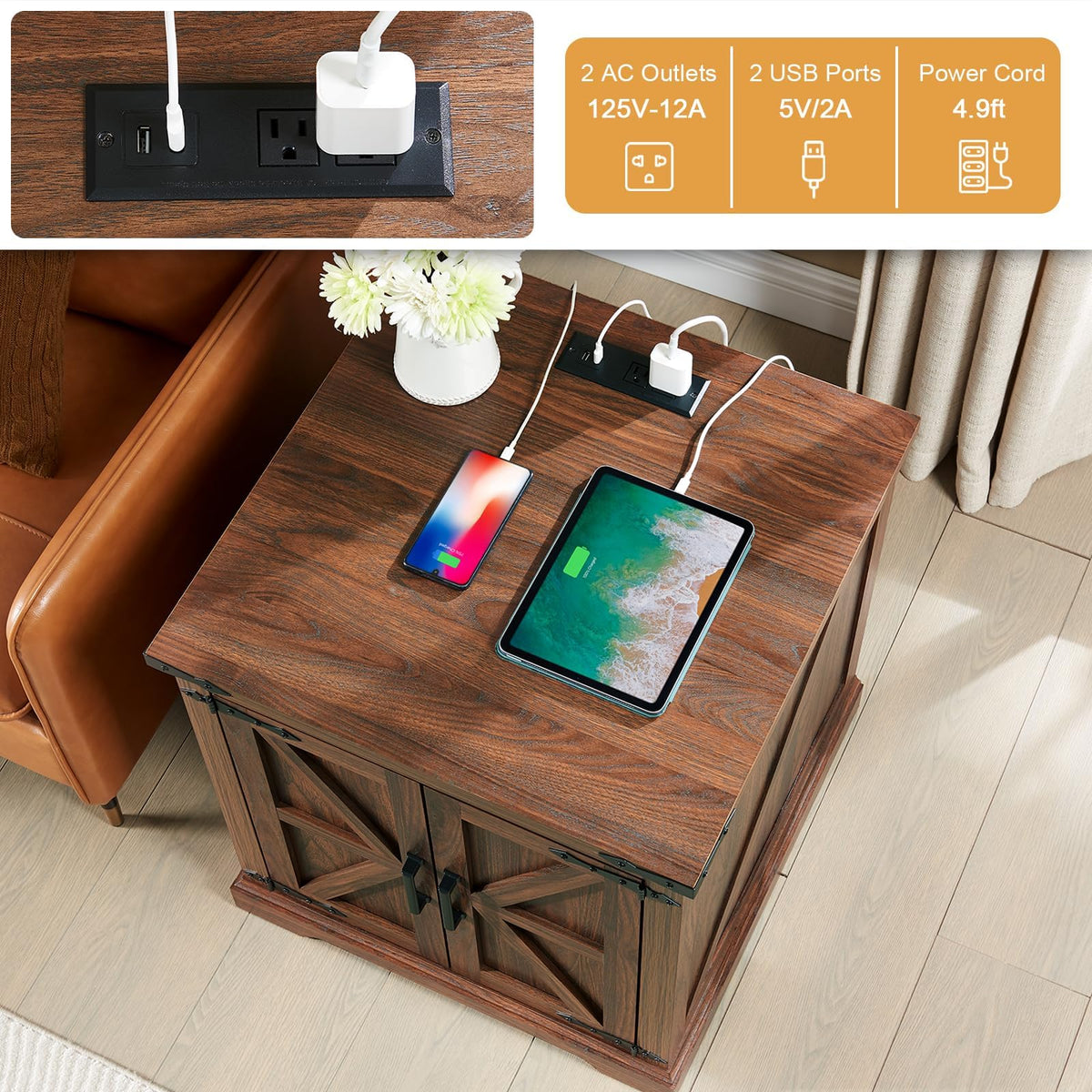 24" End Table Set of 2 with Charging Station N90271