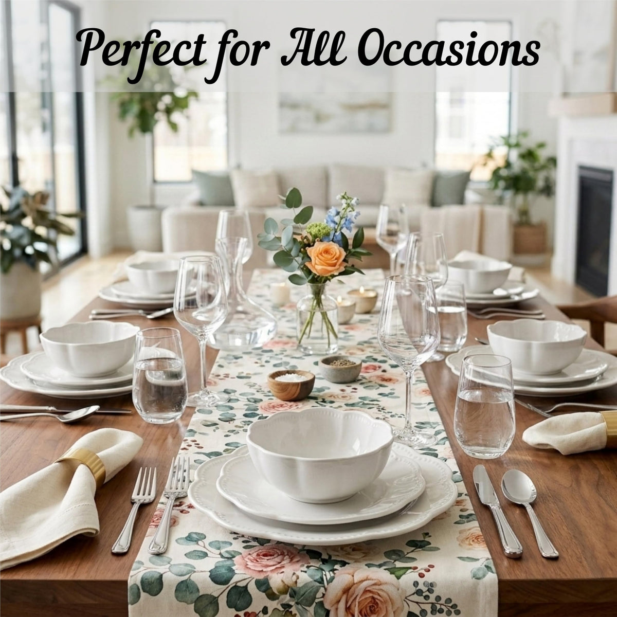 12 Pieces Scalloped White Plates & Bowls Set Y71469